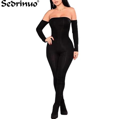 New Fashion Women Slash Neck Bodycon Jumpsuit Rompers Long Sleeve Solid