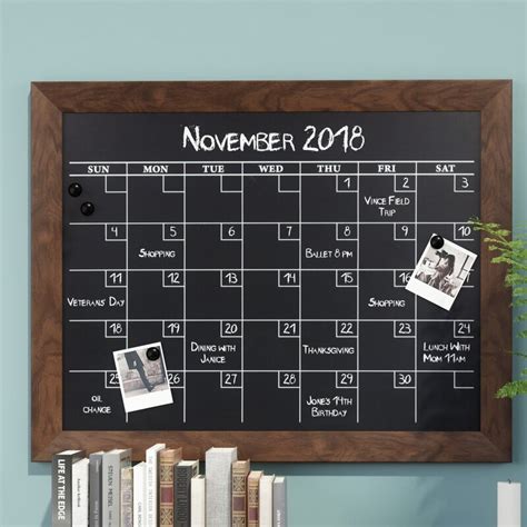 Union Rustic Framed Monthly Calendar Magnetic Wall Mounted Chalkboard