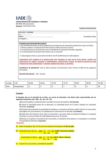 Grilla Primer Parcial Micro T Departamento De Economia Y