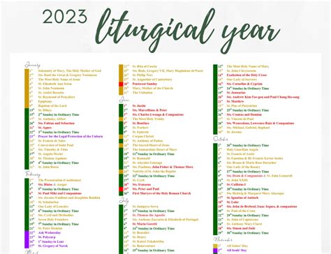 Free Printable Catholic Liturgical Calendar 2023 Printable And