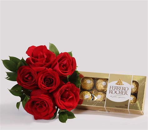 Buquê de 6 Rosas Vermelhas e Ferrero Rocher 100g Floresce