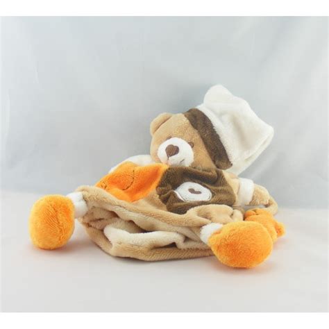 Doudou Marionnette Ours Marron Beige Orange Baby Nat