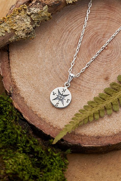 Silver Compass Charm Necklace Solid Sterling Silver