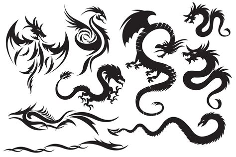 Tribal Dragons Set Of The Chinese Dragons Tribal Tattoo 570019 Vector