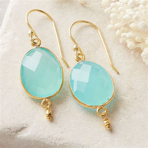 Aquamarine Chalcedony Gold Plated Drop Earrings By Rochejewels