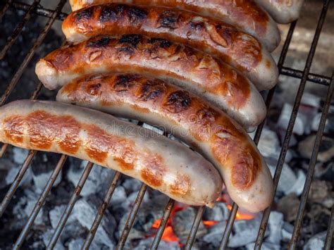 Fresh Bratwurst On The Grill Stock Photo Image Of Outside Hearty