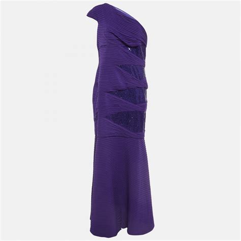 Tadashi Shoji Purple Embellished Knit One Shoulder Gown Xl Tadashi