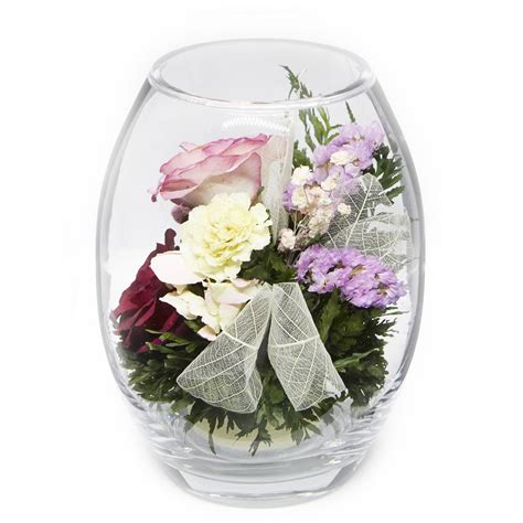 60199 Long Lasting Purple And Pink Roses And Hydrangea In A Glass Vase — Fiora Flower