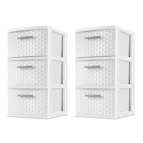 Sterilite 3 Drawer Weave Tower Plastic White Set Of 2