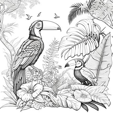 Jungle Scene Coloring Pages Bundle Png Digital Download Pages Jungle Flowers Butterflies