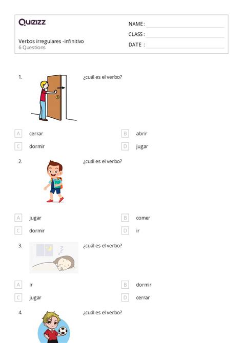 Verbos Irregulares Hojas De Trabajo Para Grado En Quizizz