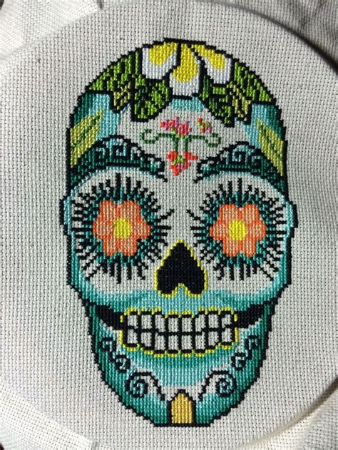 Sugar skull cross stitch | Cross stitch skull, Cross stitch, Cross stitch embroidery