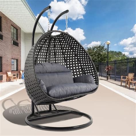 Leisuremod Outdoor Modern Wicker Hanging Double Egg Swing Chair In