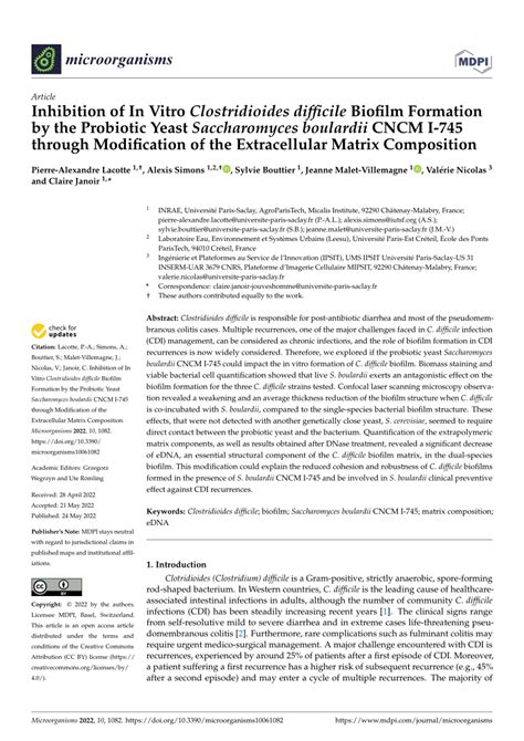 Pdf Inhibition Of In Vitro Clostridioides Difficile Biofilm Formation