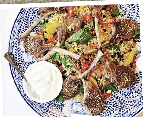 DUKKAH CRUSTED LAMB With Cous Cous Salad Tahini Dressing Recipe