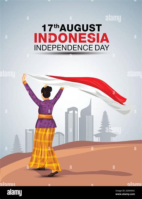 Indonesian Girl Waving Flag Her Hands 17th August Happy Independence