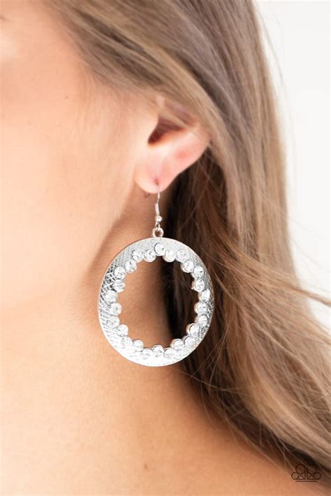 Paparazzi Gala Glitter White Rhinestones Earrings