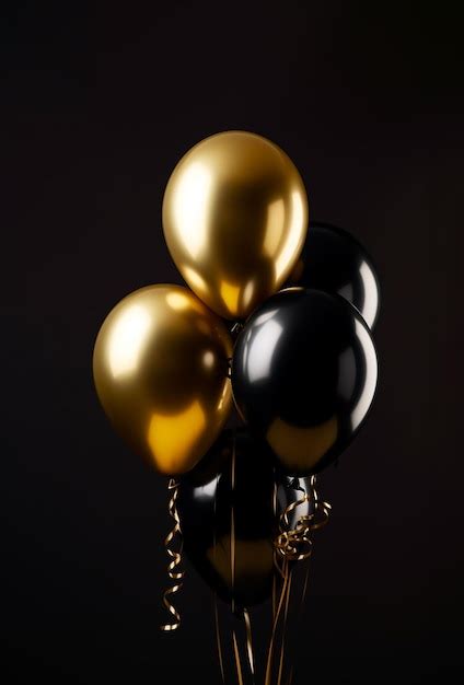 Un montón de globos negros y dorados con oro y negro sobre un fondo