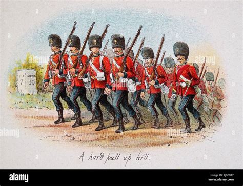 Victorian British Army Infantry Marching Up Hill Bearskin Hats 1890s