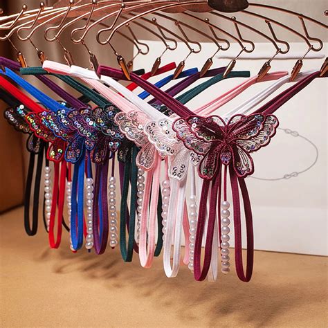 New Sequins Embroidery Butterfly Pearl Panties Sexy Lingerie Thongs Women S Erotic Open