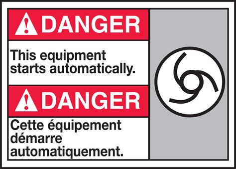 Equipment Starts Automatically Bilingual Ansi Danger Safety Sign