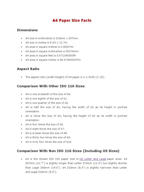 A4 Paper Size Facts | PDF | Media Technology | Reference