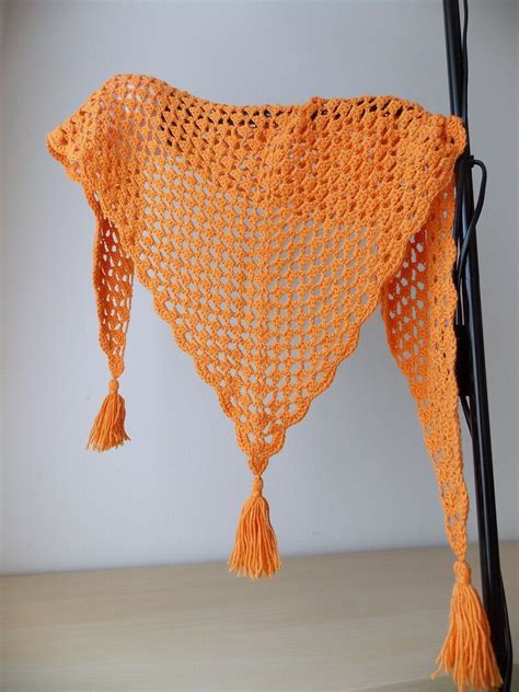 Orange Crocheted Shawl Lacy Crochet Wool Elegant Shawl Burnt Etsy