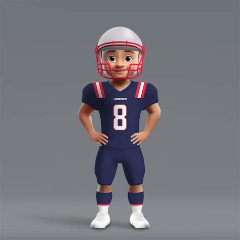 3d dessin animé mignon jeune joueur de football américain en uniforme