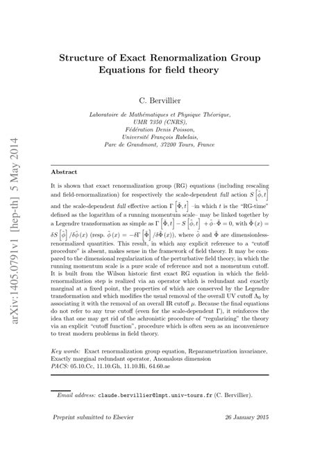 Pdf Structure Of Exact Renormalization Group Equations For Field Theory