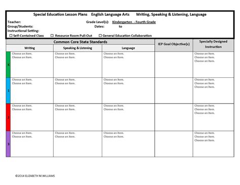 Special Education Lesson Plan Template