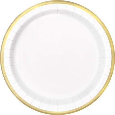 7 White Paper Plates With Gold Foil Trim 10 Count