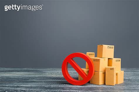 Cardboard Boxes And Red Prohibition Symbol No Out Of Stock Embargo