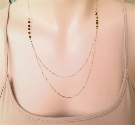 Delicate Black Spinel Necklace For Women Double Layer Etsy