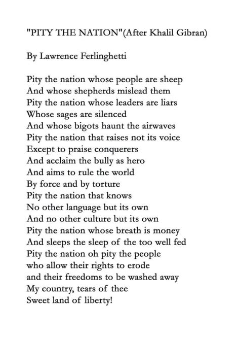We Pity The Nation Lawrence Ferlinghetti Khalil Gibran Kahlil