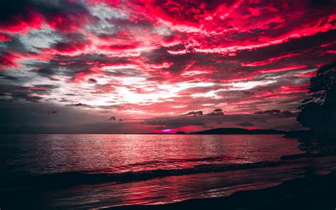 Download Wallpaper 3840x2400 Sea Sunset Clouds Night Shore 4k Ultra Hd 16 10 Hd Background