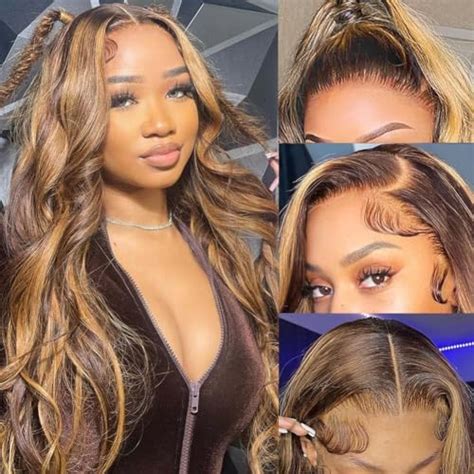 Amazon V SHOW Highlight Ombre 13x6 Lace Front Wigs Human Hair 22