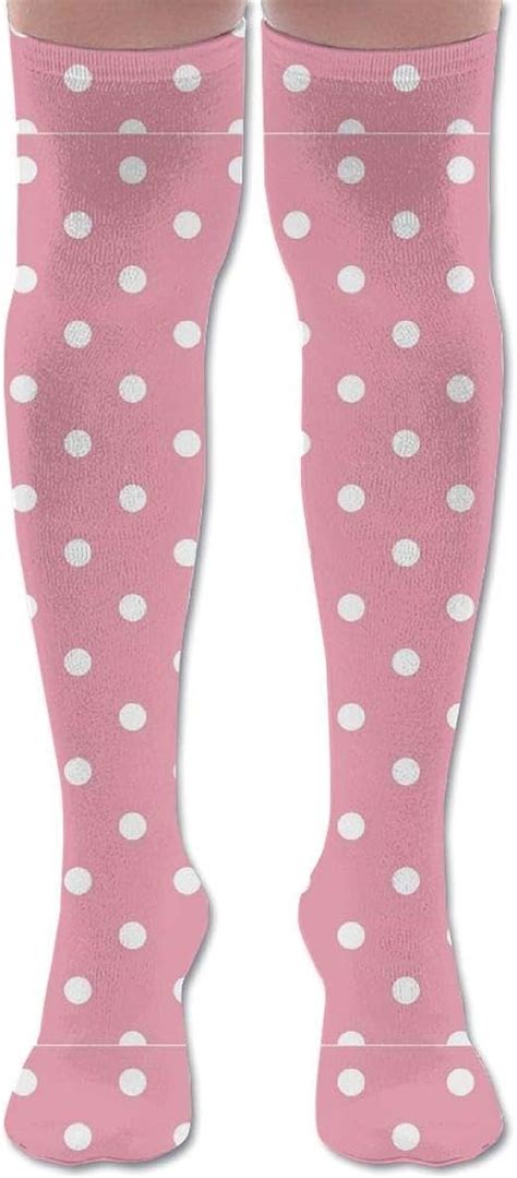 Nifdhkw Pink Polka Dot Polyester Cotton Over Knee Leg High Socks