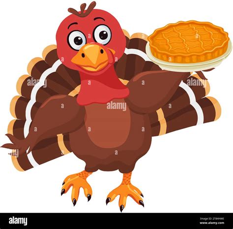 Funny Cartoon Turkey Bird Holding Pumpkin Pie Traditional American