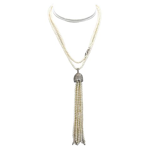 Seed Pearl Necklace With 4 1 2 Pearl Tassel 18k Wg 32 L For Sale At 1stdibs