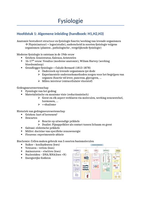 Fysiologie Sv Samenvatting Van Lesnotities Onvolledig Fysiologie