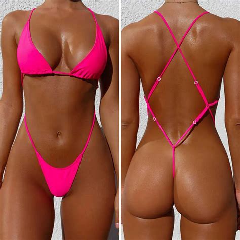 Peachtan Sexy Extrema Micro Bikini Bikini Dorado Sólido Traje De Baño