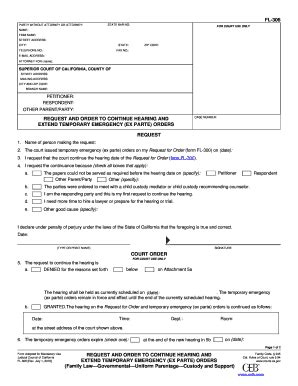 Fillable Online FL 306 Request And Order To Continue Hearing And Extend