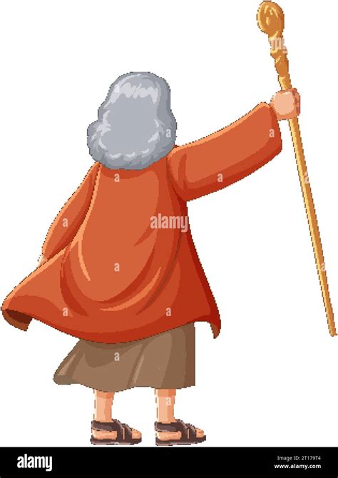 Vector Cartoon Illustration Of Moses Holding Staff From Religious Bible