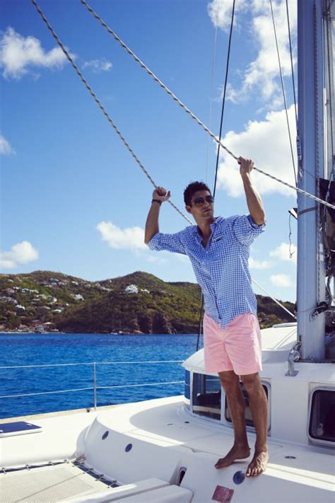 Light Blue Shirt Boating Attires Ideas With Pink Swim Short Men