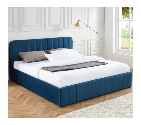 Lit Coffre X Cm En Velours Bleu Canard Avec T Te De Lit Sommier