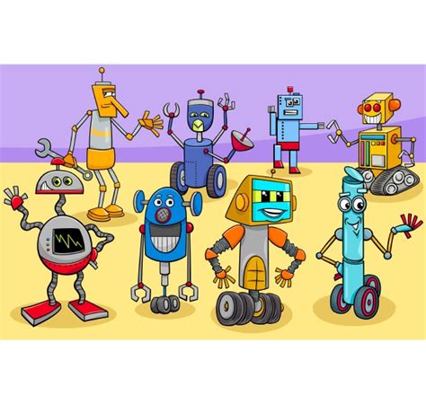 Lustige Roboter Cartoon Fantasy Charaktere Gruppe Lizenzfreies Foto