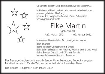 Elke Martin Traueranzeige Trauer Infranken De