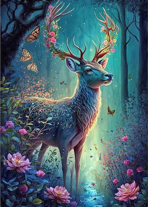 Amazon MOGTAA Flowers Deer Diamond Art Painting Kits For Adults