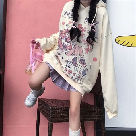 Harajuku Kawaii Anime Printed Oversized Hoodie Kawaii Fashion Shop