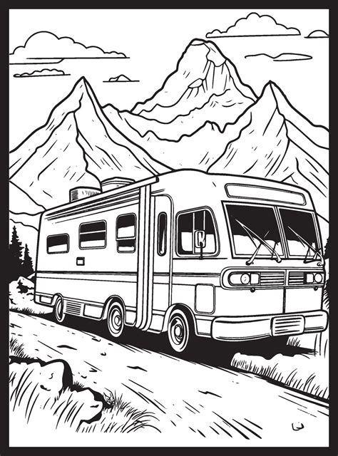 RV Road Trip Coloring Pages Adults 25867644 Vector Art at Vecteezy